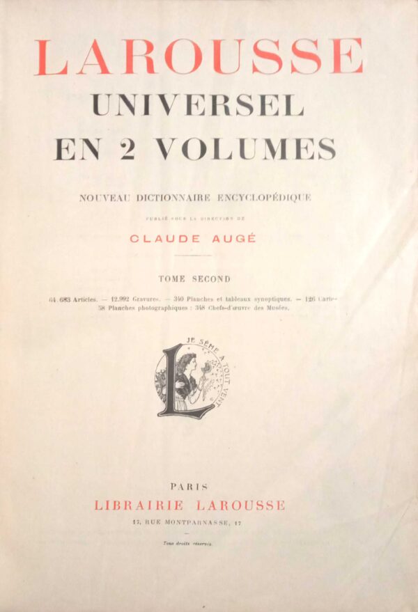 Larousse Universel en 2 volumes nouveau dictionnaire encyclopedique